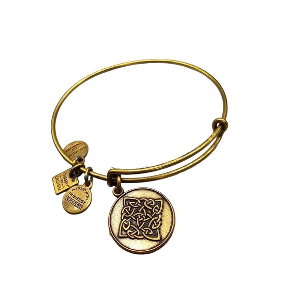 Alex and Ani Jewelry - Alex and Ani Celtic Knot Charm Gold Tone Bangle Bracelet Vintage 2014